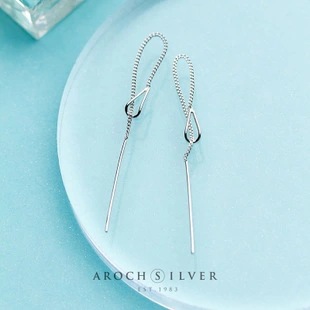 S925 línea de orejas de plata de moda coreana simple línea de orejas personalidad pendientes de orejas largos pendientes de moda joyas de orejas E8697 image 2