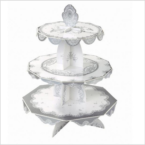 Gold-edged paper cake stand for birthday party dessert table decoration, three-layer pastry stand, single-layer cake tray