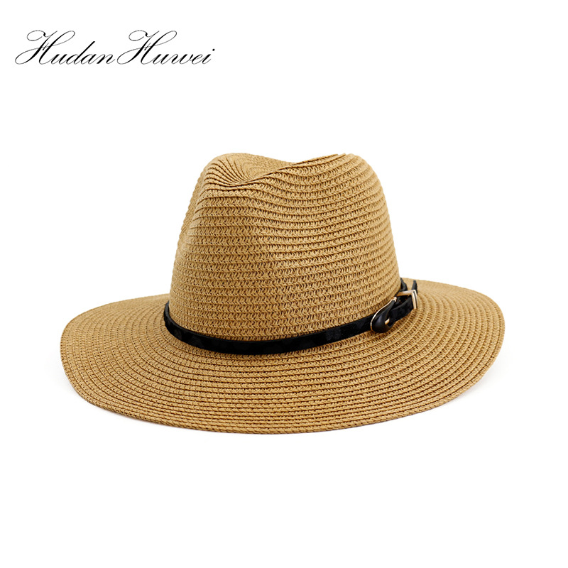 亚马逊简约白色草帽户外海边防晒沙滩帽遮阳帽礼帽爵士帽CMDJS100