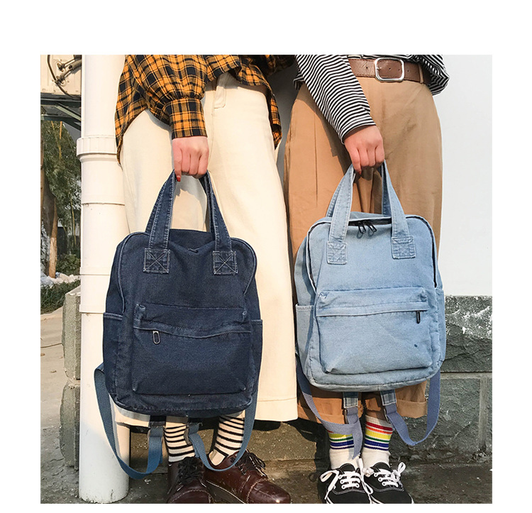 Korean backpack Korean style college style denim backpack simple student schoolbagpicture41