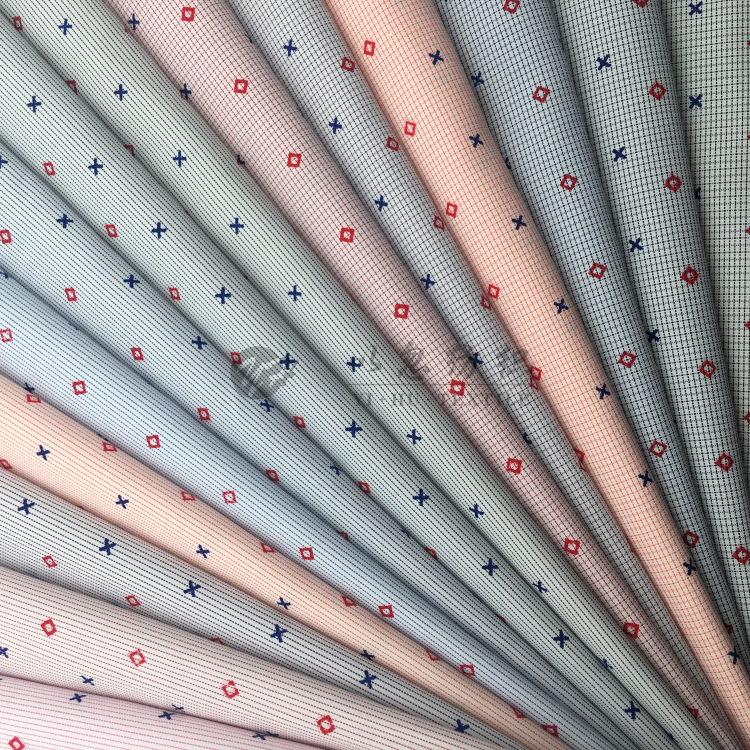 【正方形几何印花】超细旦底布格条 时尚男女装衬衫面料 春夏新款