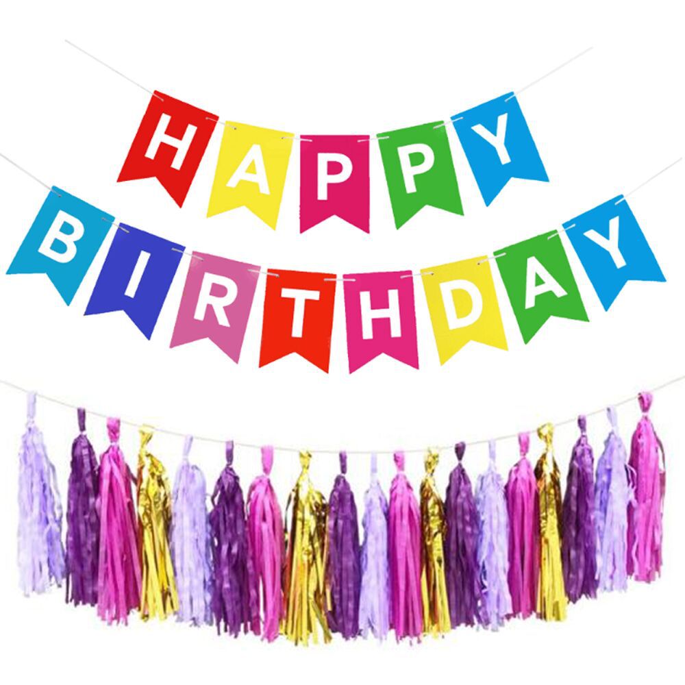 烫金鱼尾拉花happy Birthday纸流苏套餐拉旗聚会装饰派对跨境专 阿里巴巴