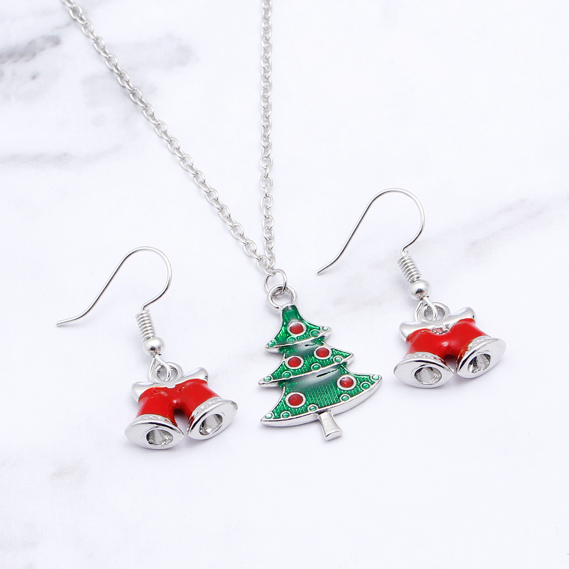 European And American New Ladies Christmas Drip Series Bell Snowman Wreath Santa Claus Necklace And Earrings Suite display picture 46