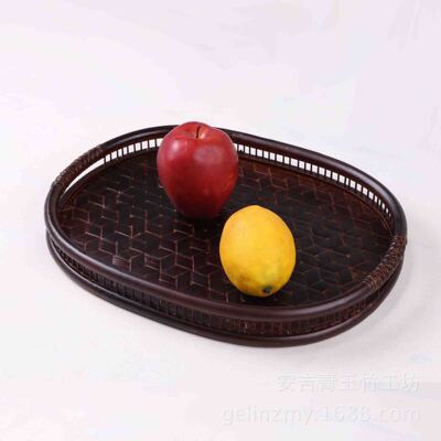 日式仿古竹編托盤奉茶盤竹編茶具收納盤竹編水果盤