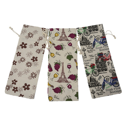 originality Red Wine 14*35 new pattern printing cotton Bottle Bag gift Packaging bag Drawstring dustproof Red wine bag