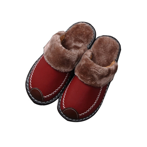 Thermal Cotton Slippers Winter Indoor Thick Sole Home Shoes Korean Style Wool Slippers for Men and Women Couples Leather Slippers Factory Wholesale