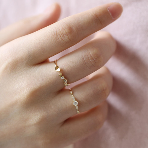 wish hot sale S925 sterling silver plated with 14K gold and 7 small diamonds, extremely slender and exquisite, fresh and fresh, Japanese foreign trade model