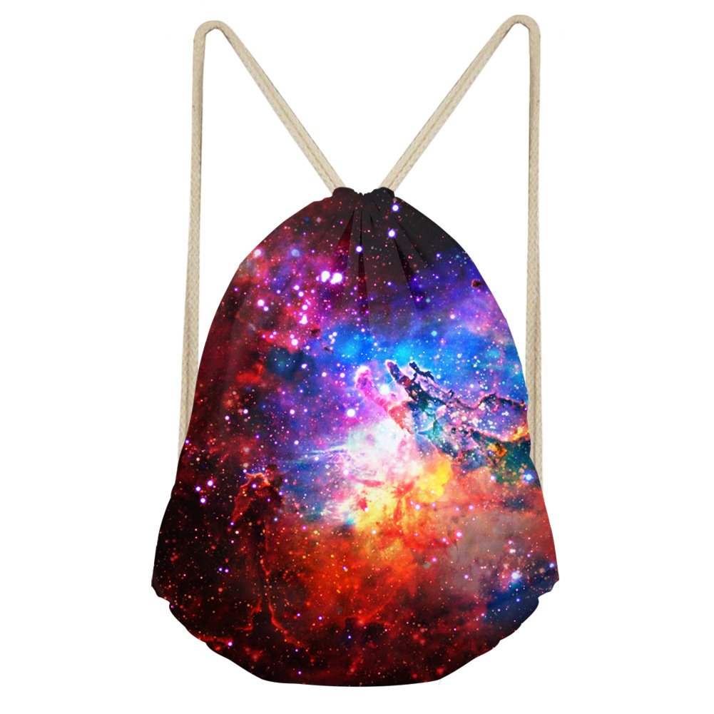2018新品户外旅行束口袋3D热转印全印花星空图案双肩背拉绳束口袋
