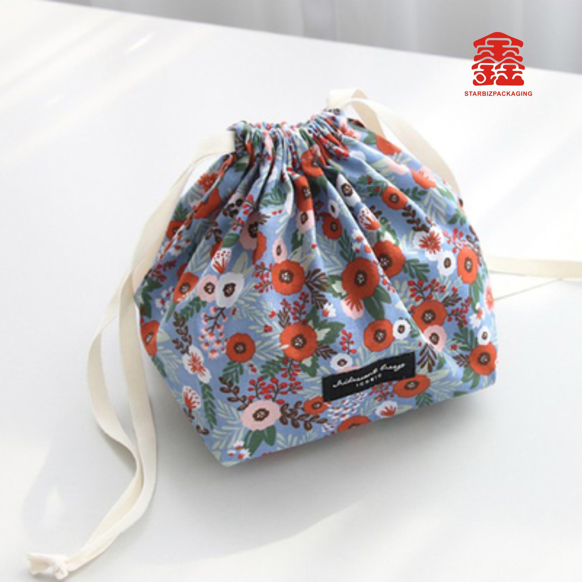 现货热销棉布束口袋 礼品抽绳收纳袋定做 双肩束口袋定制印刷logo