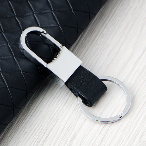 Men's Metal Genuine Leather Car Keychain Creative Small Gift Wholesale Gift Engraving Promotional Business Advertising Activities