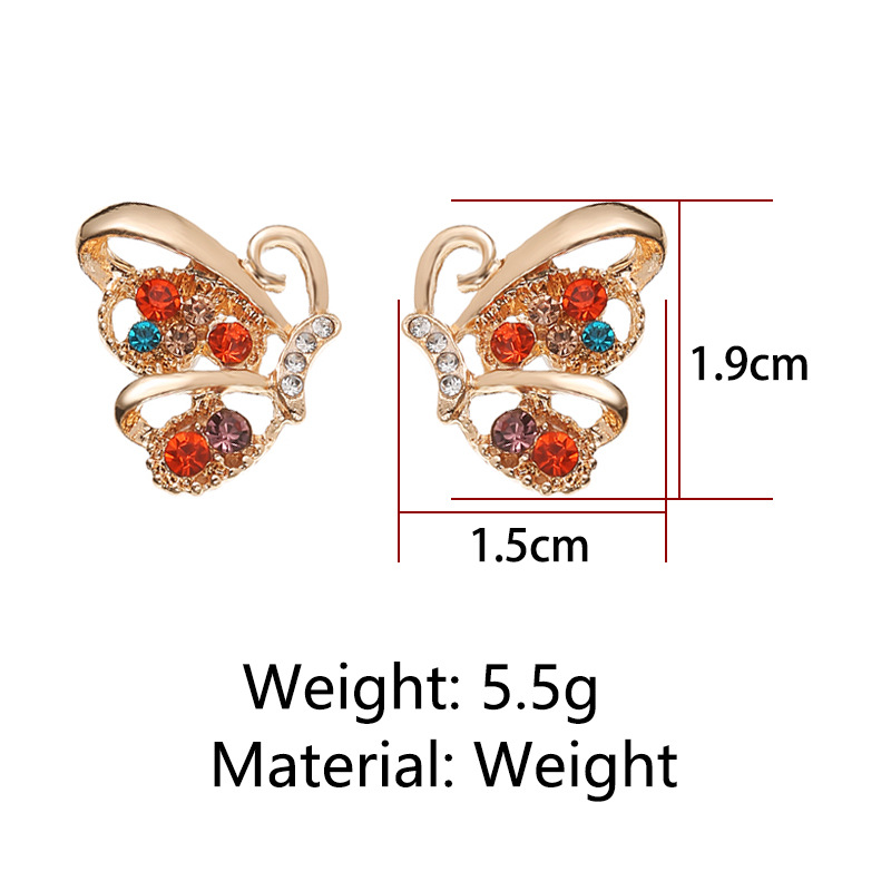 New Fashion Inlaid Colorful Diamond Butterfly Earrings Full Of Diamond Hollow Butterfly Earrings Wholesale Nihaojewelry display picture 1