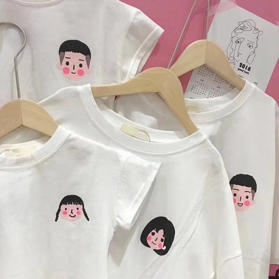 19夏装韩版儿童全棉短袖印花头像一家四口亲子装小童装宝宝T恤|ms