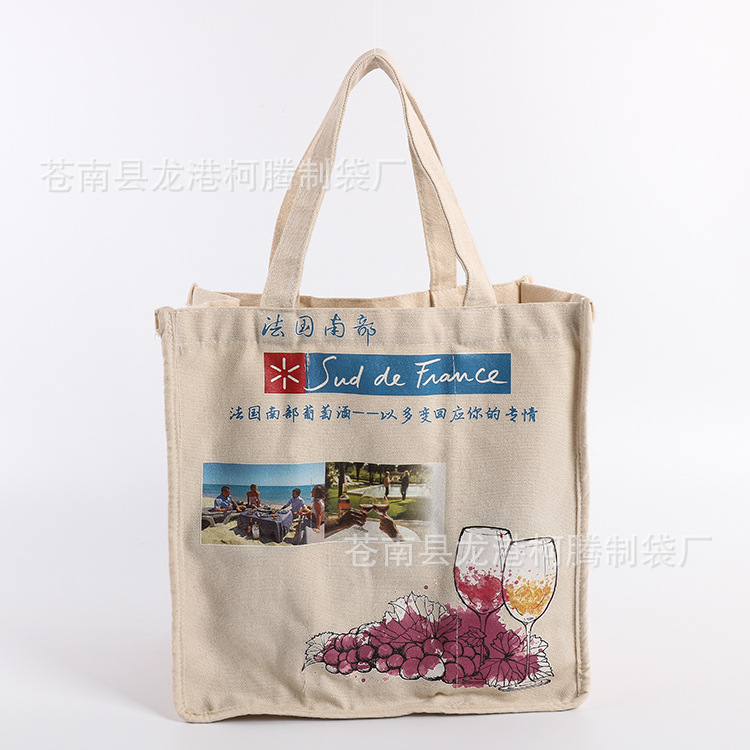 厂家定制全棉帆布袋 创意6瓶装手提红酒包装袋 热转印棉布袋