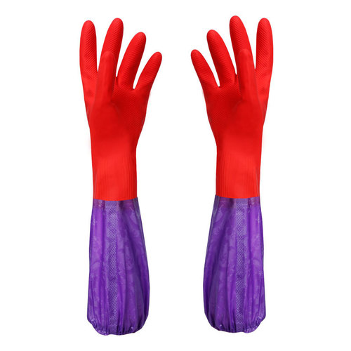 Flannel version/Spring version/Colored latex extra-long household gloves for washing dishes and clothes, durable cleaning and specialized use