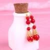 Ethnic red earrings for bride, retro suit, ear clips, oolong tea Da Hong Pao contains rose, beads, ethnic style