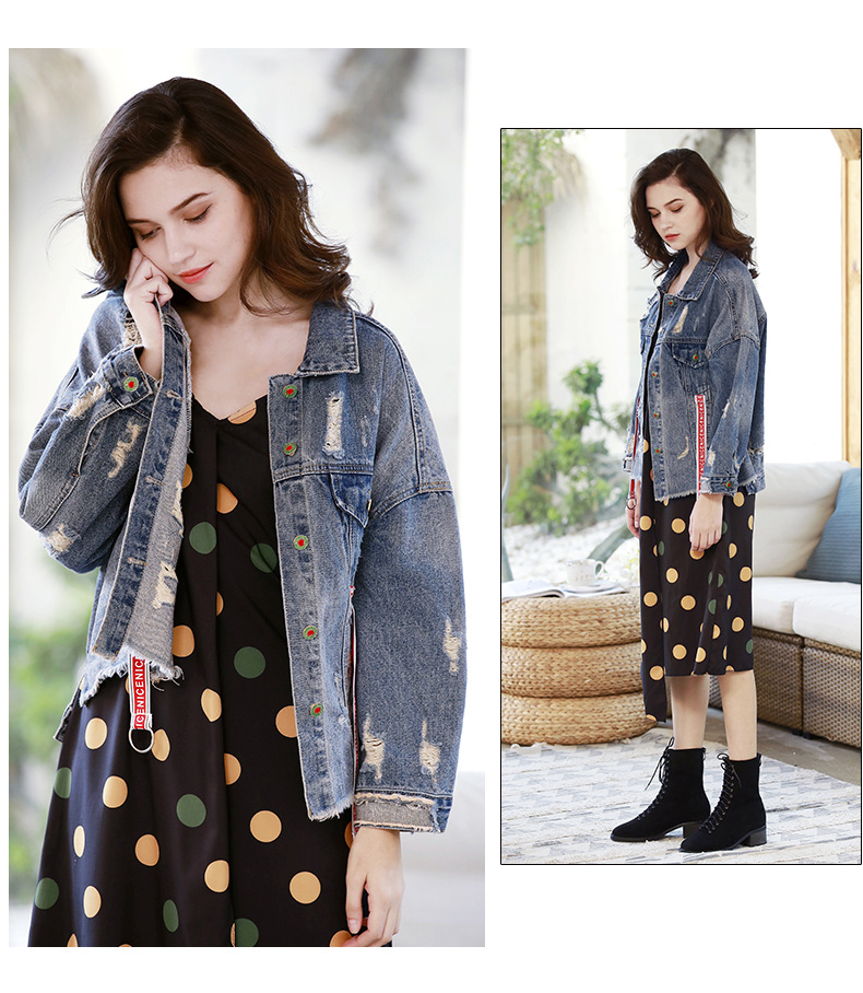 fashion loose patch ripped denim jacket  NSDT12498