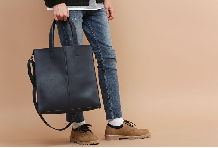 Korean version of fashionable PU leather shoulder bag, simple commuter men's and women's tote bag, square vertical crossbody large-capacity handbag_voghion.com
