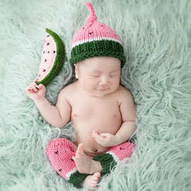宝沃道具套装帽子护膝西瓜造型新生儿宝宝影楼拍照摄影道具服装