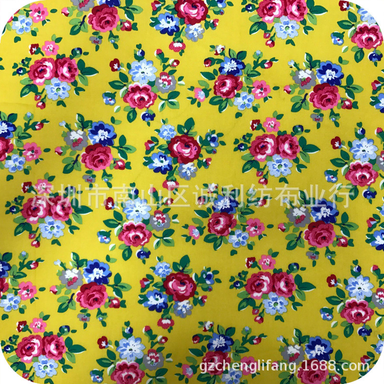 全棉平纹活性印花 连衣裙印花面料 夏衬衫印花布 小玫瑰童装面料