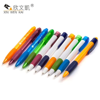 简易彩色透明圆珠笔按动中性笔乳胶握笔促销广告笔礼品笔定制logo