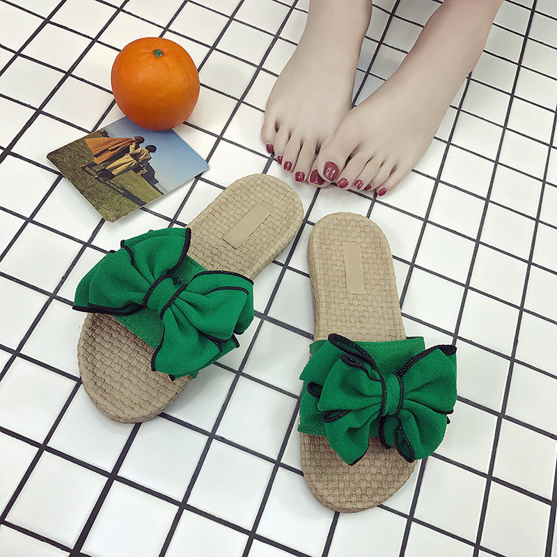 拖鞋女2018夏新款韩版蝴蝶结平底女式凉拖舒适防滑沙滩凉拖鞋批发|ru
