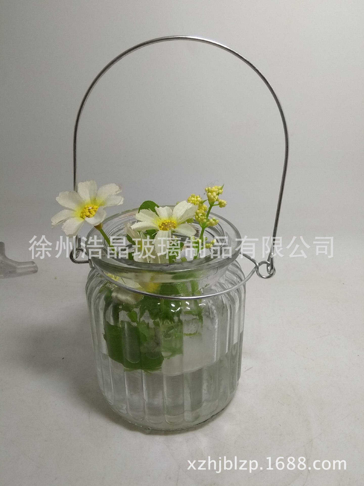 铁线吊篮玻璃罐子 水培植物条纹罐子 玻璃烛台杯 储物罐子