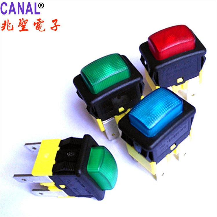 方形按键带灯开关 带认证大电流16A插件4脚2脚电源启动按钮开关