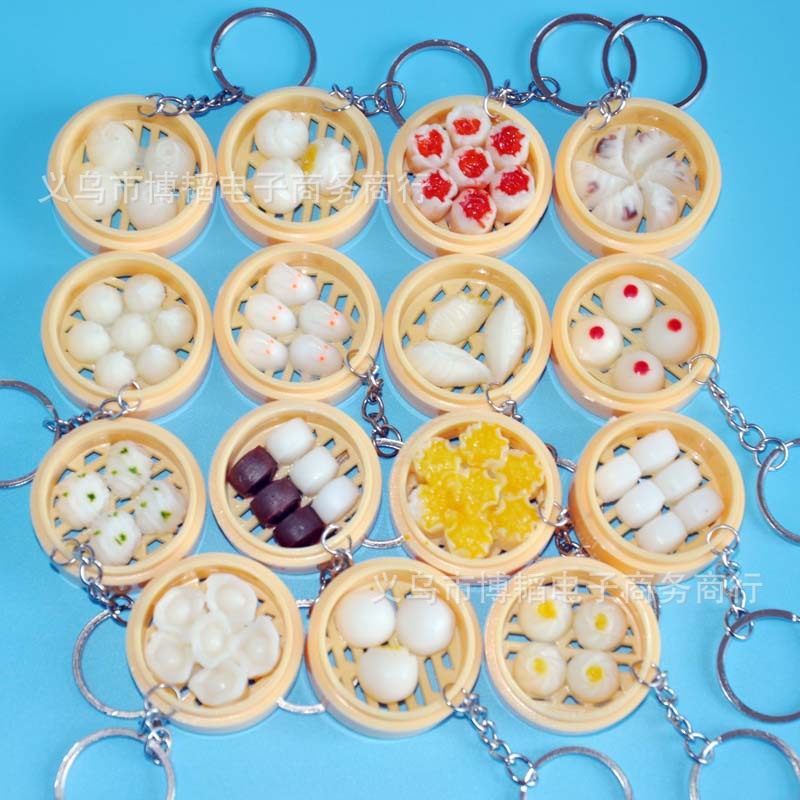 personality simulation steamer Key buckle Pendant Steamed stuffed bun Dumplings Steamed buns Model originality Strange new Stall 2 yuan