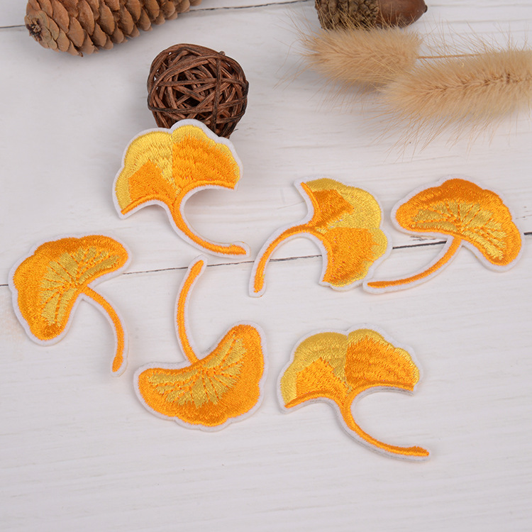 刺绣布贴银杏叶厂家直销背胶布贴电脑绣花加工定制定做贴花