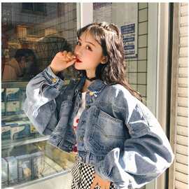 夹克外套女2019新款慵懒春秋bf蝙蝠袖牛仔短款上衣少女牛仔外套潮