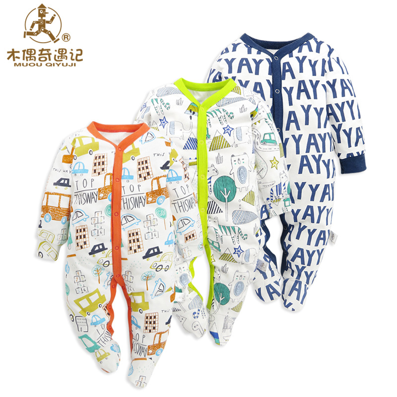 Baby Jumpsuit New Cotton Khao Newborn Baby Long-Sleeved Crawl Clothing Bag-Foot Jumpsuit