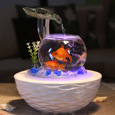 流水擺件客廳辦公室桌面玻璃魚缸加濕器噴泉水景電視櫃禮品工藝品