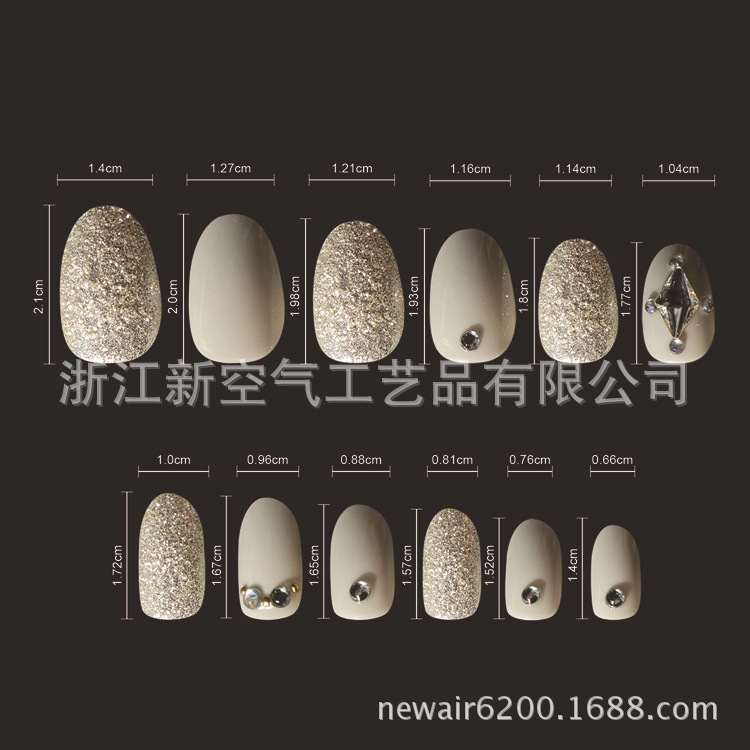 新款3D时尚镶钻新娘甲24片套装假指甲片美甲片背胶贴定做详情图1