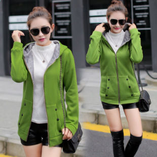 2017 fleece-lined thickened hooded sweater women's autumn and winter New Korean style mid-length fur liner all-match coat cardigan