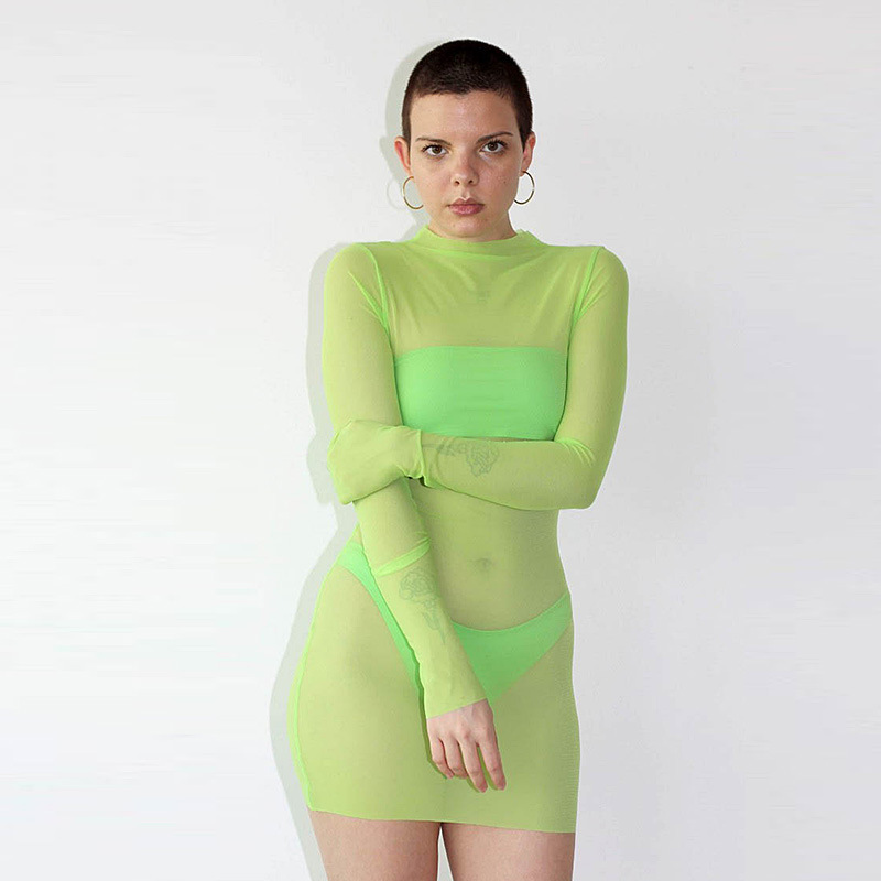 mesh sexy see-through long-sleeved skirt NSFLY62142