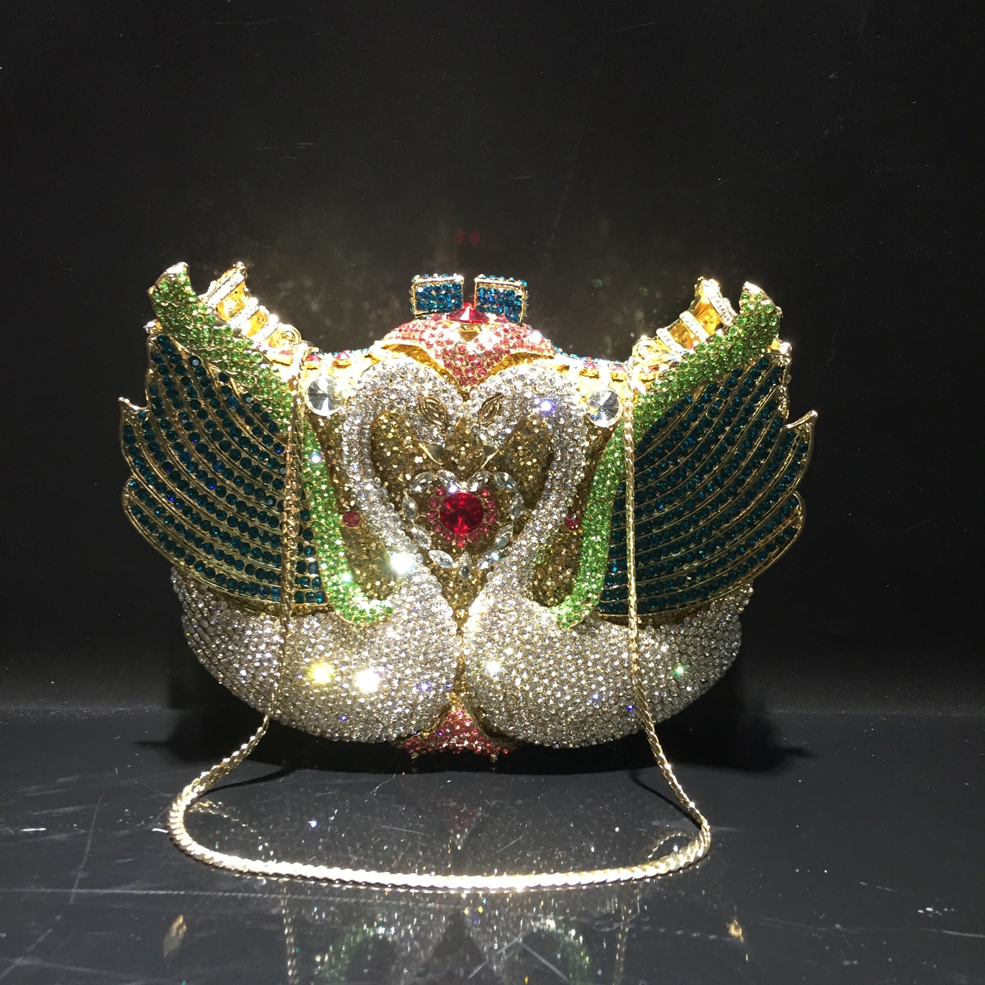 Túi clutch nữ đính kim cương thiên nga cỡ lớn dự tiệc — Màu đen, Màu hồng, Ảnh tùy chỉnh được Cá nhân hóa, Bảy màu vàng kim chi tiết 3