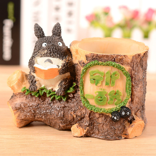 Cartoon Totoro Pen Holder Resin Crafts Pastoral Style Student Stationery Pen Holder Korean Version Creative Study Decoration