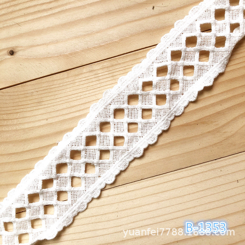 B-1353全纯棉水溶棉网方格菱形刺绣蕾丝新版洋装花边DIY家纺辅料