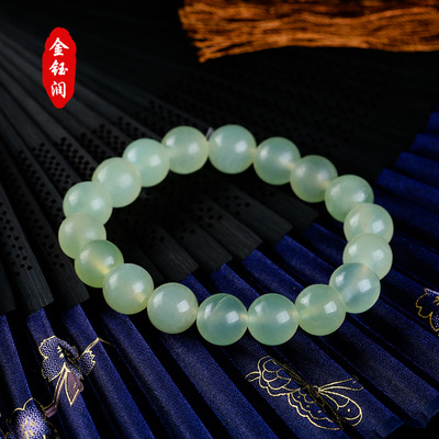 天然岫玉圆珠手串自然美石10mm玉珠手链玉器礼品手链一件代发|ru