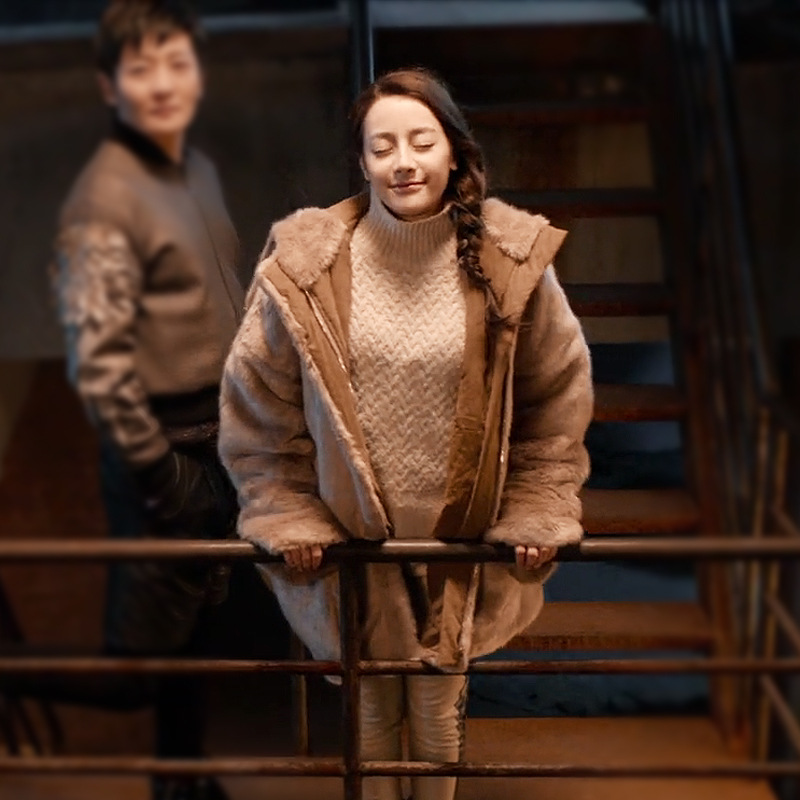 21克拉熱巴同款加絨外套  皮草女秋冬季寬松保暖毛毛大衣中長款