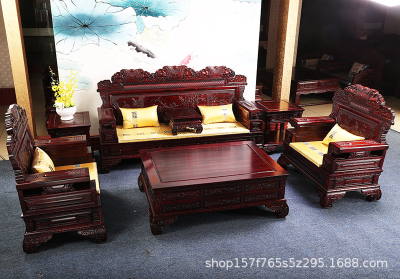 红木宝座沙发 客厅仿古大型印尼黑酸枝沙发阔叶黄檀家具组合套装|ms