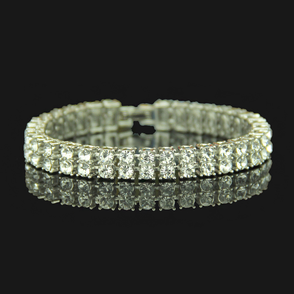 Row Diamond Men's Full Rhinestone Thick Bracelet display picture 4