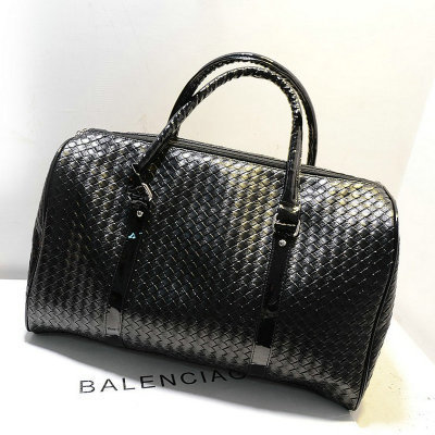 2021秋冬季女包新款男款编织纹大容量纯黑色手提PU皮旅行大包批发