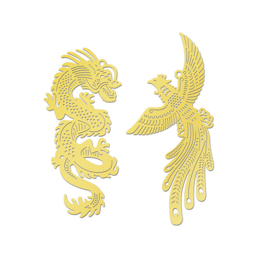 2pcs Dragon Phoenix classical tassel Brass Metal Bookmark metal hollow wedding with hand ceremony