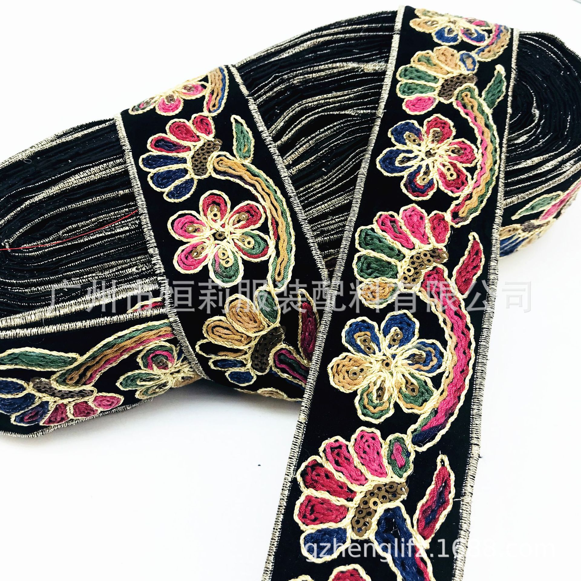 新创意时尚民族风刺绣花边 鞋材包包服装辅料织带 彩色绣花厂家