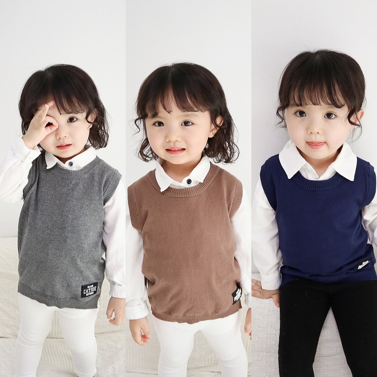 2020夏季儿童小童 男女童细毛线针织马甲背心 网红同款简约马甲