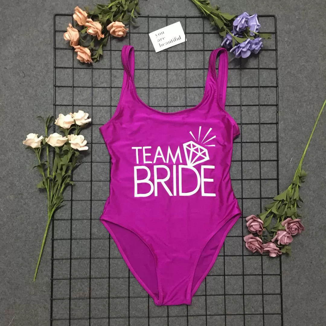 Team BRIDE [Diamond Fund] Letter Printing Conjusational Swimsuit European and American Jeans Tighter Women's Summer