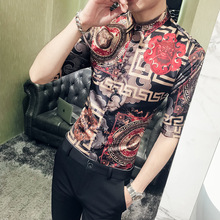 夏季日系新款短袖衬衫 男士时尚欧式印花衬衣 韩版修身1913-P55