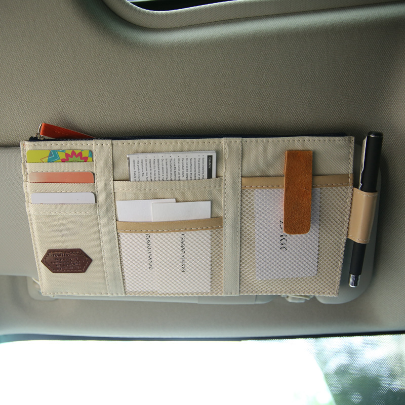 Rice Grain Multifunctional Car Sun Visor Storage Clip Car Hanging Bag Car Receipt Sundry Storage And Organization