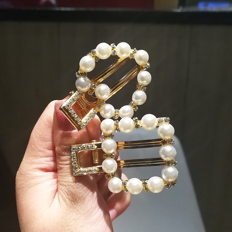 New Baroque Duckbill Clip Hairpin Side Clip Pearl Inlaid Diamond Headdress Wholesale display picture 4